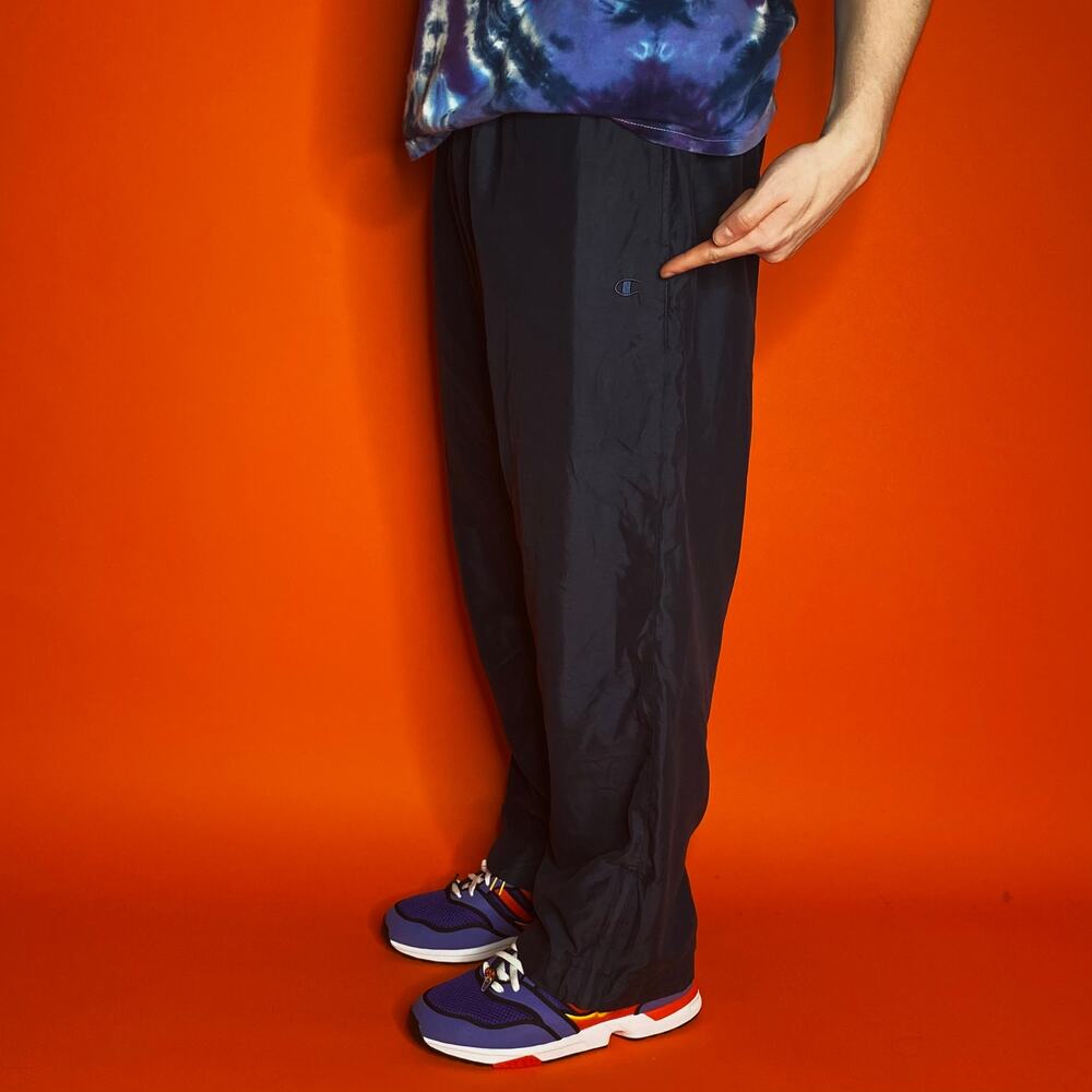 Vintage 90s Champion Track Pants Mens XL Baggy Navy Blue Polyester Sweatpants